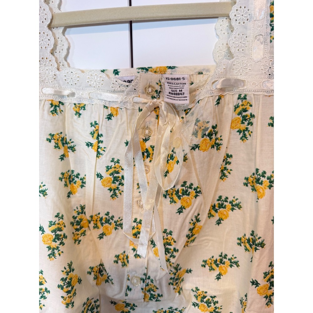 Vintage Style Cotton Nightgown Ivory Floral Lace Trim Cottagecore Sleepwear M - Picture 4 of 7